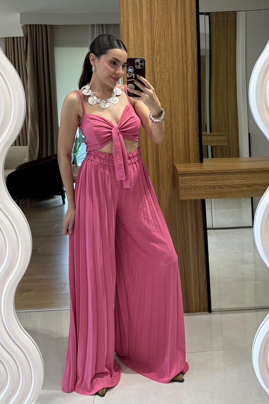 Agnes Pembe Crop Pantolon Takım