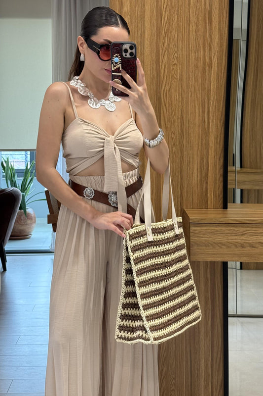 Agnes Taş Crop Pantolon Takım