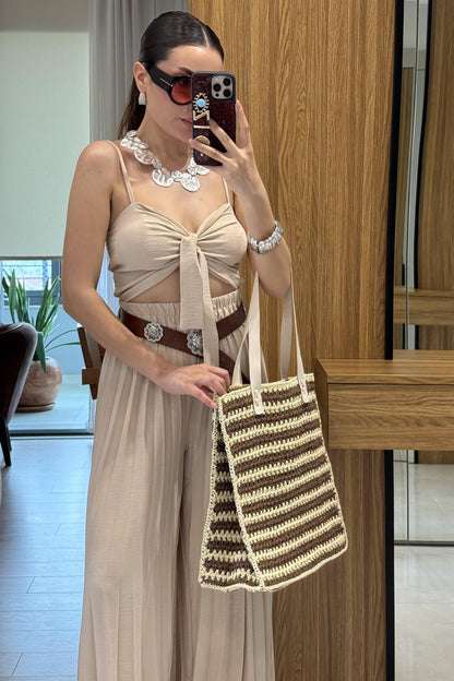 Agnes Taş Crop Pantolon Takım