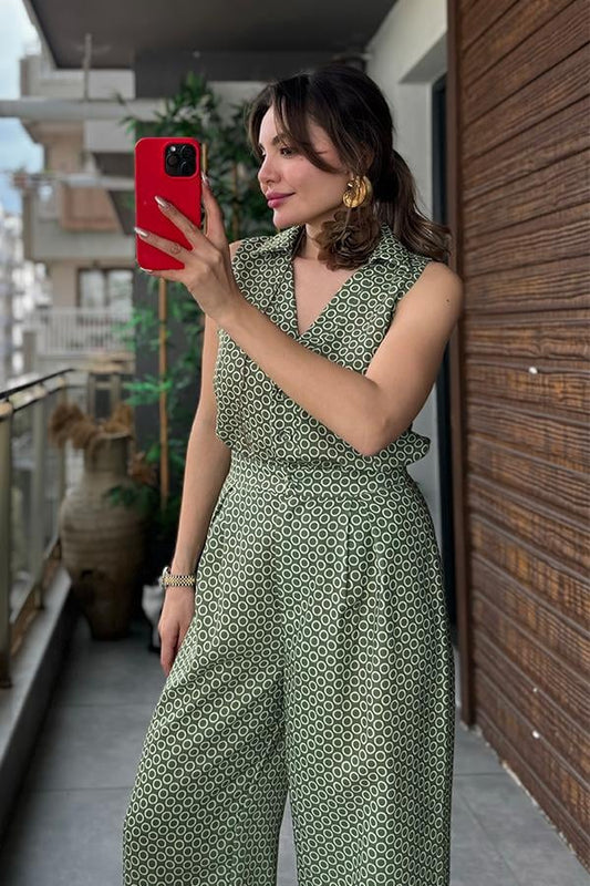 Alesha Desenli Pantolon Yelek Keten Takım