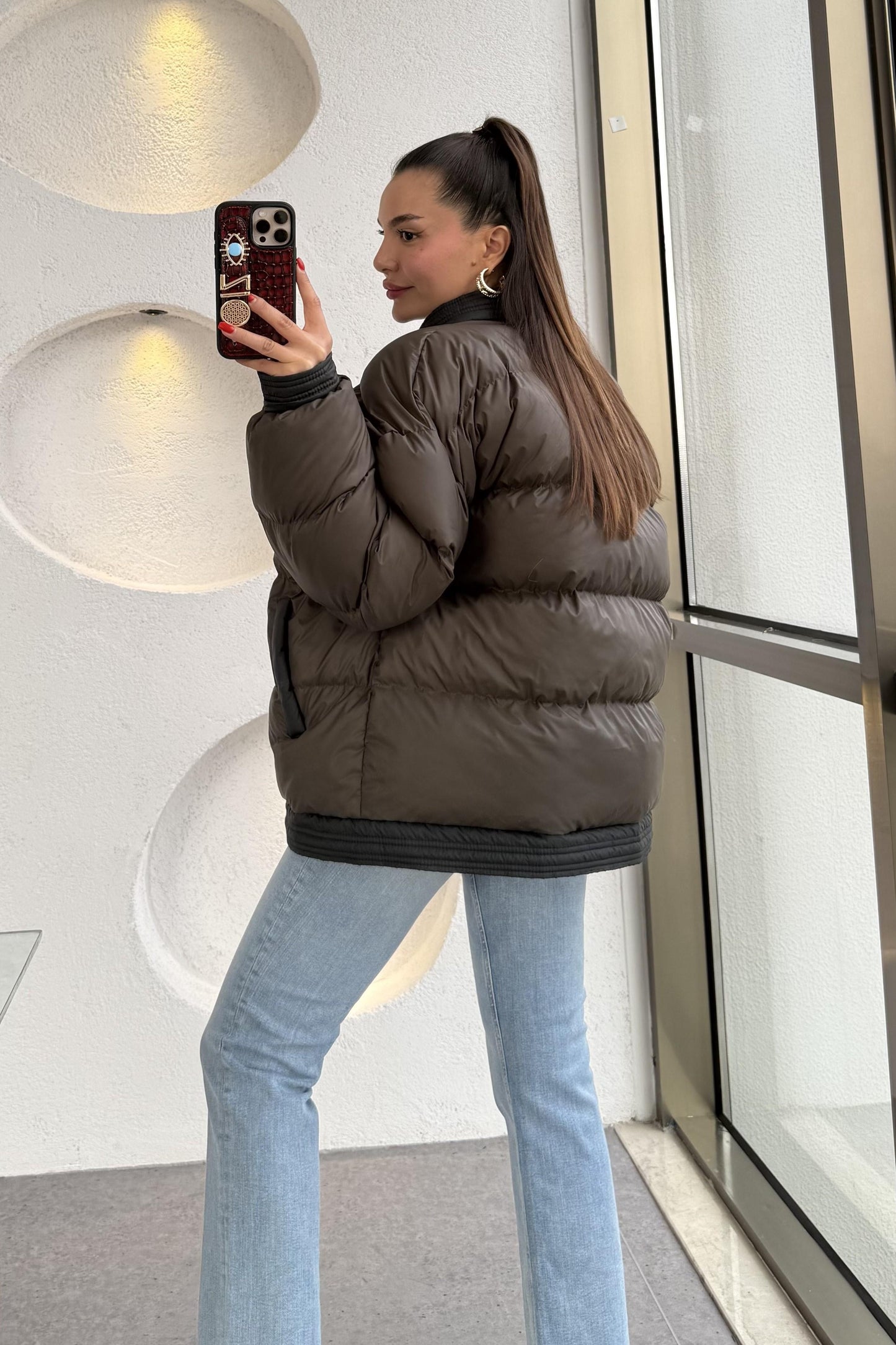 Alisa Koyu Kahve Şişme Mont