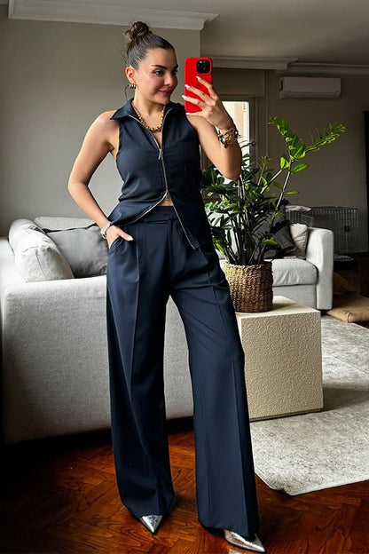 Allison Fermuarlı Body Pantolon Takım - Lacivert