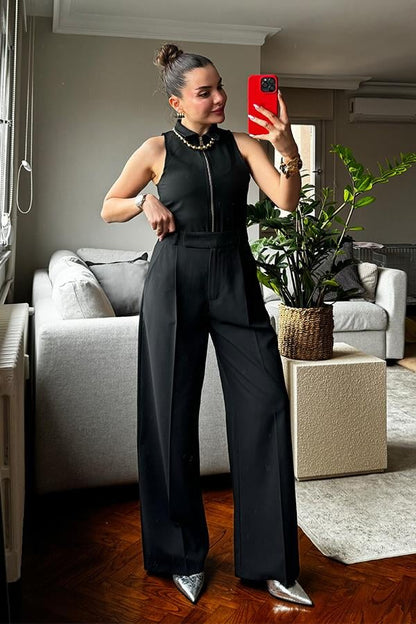 Allison Fermuarlı Body Pantolon Takım - Siyah