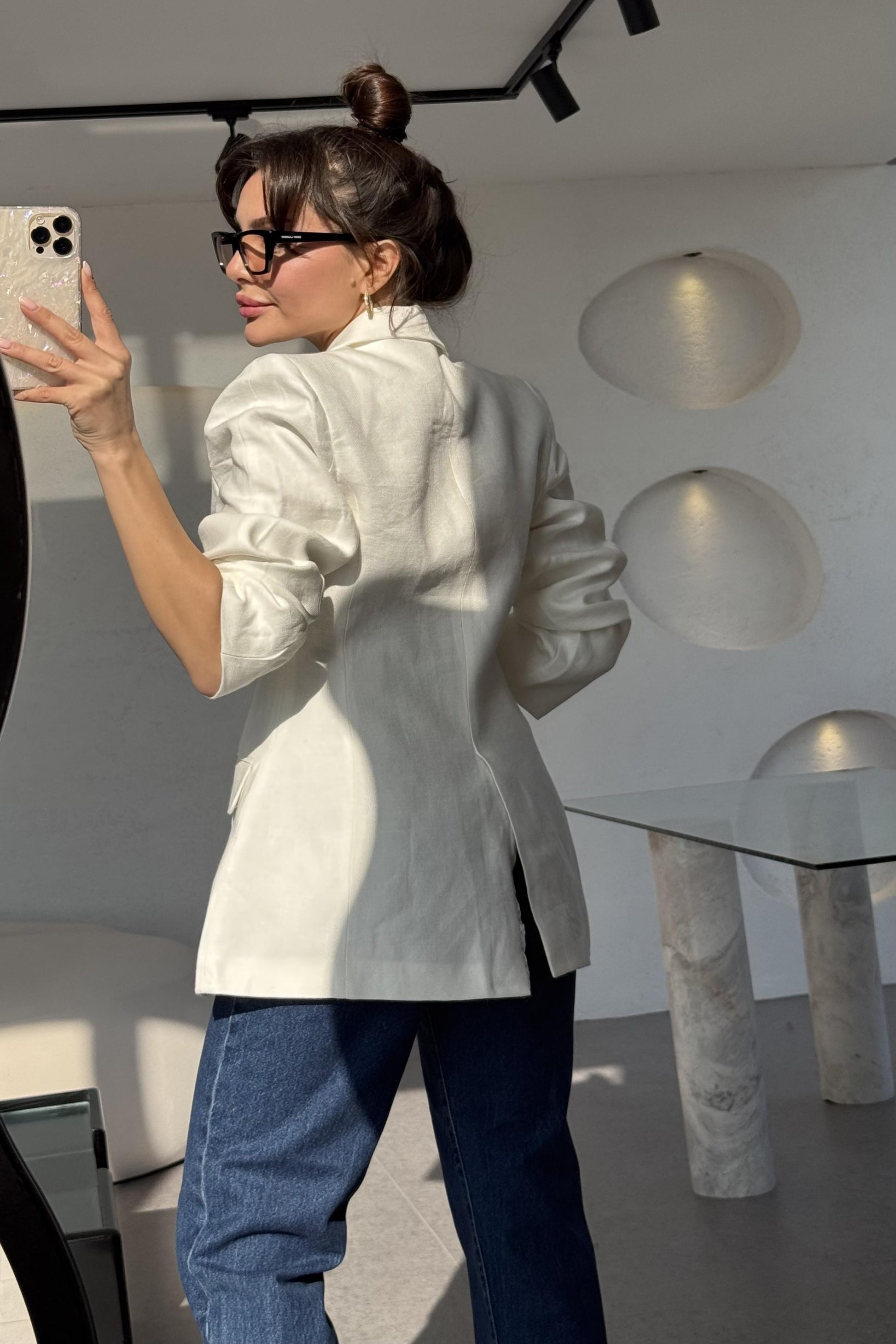 Almeida Beyaz Keten Ceket