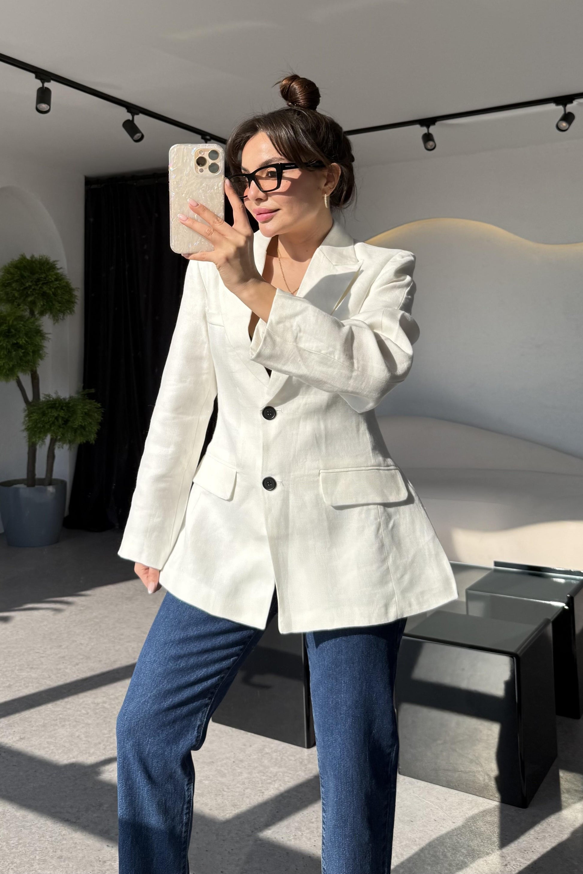 Almeida Beyaz Keten Ceket