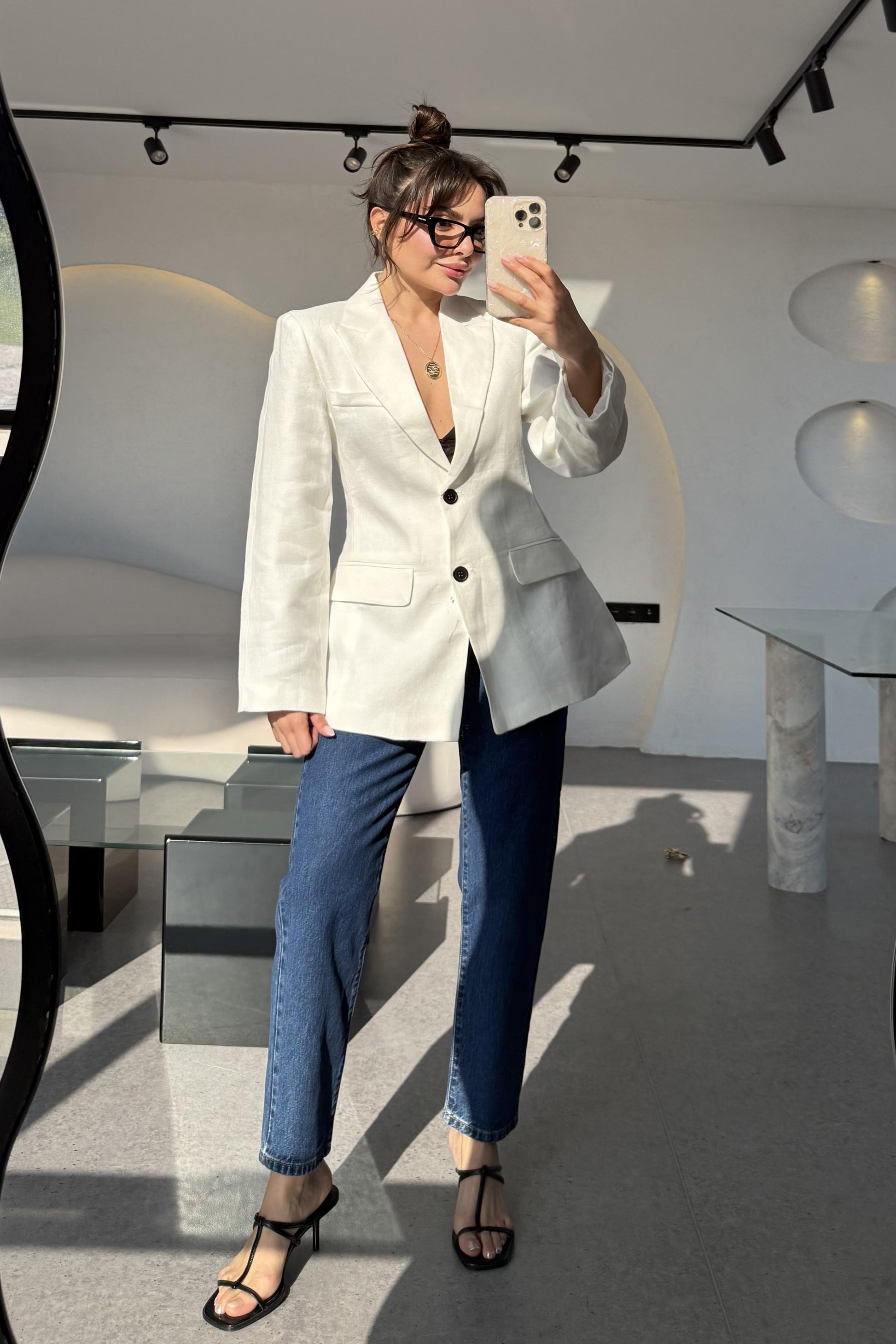 Almeida Beyaz Keten Ceket