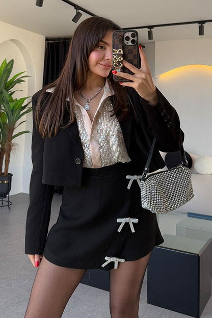 Alois Crop Ceket Eteği Taş Detaylı Takım