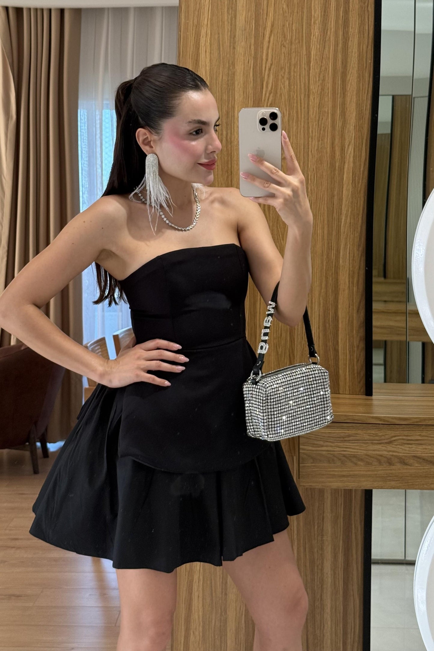 Alveta Siyah Straplez Balon Elbise