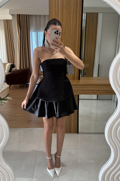 Alveta Siyah Straplez Balon Elbise