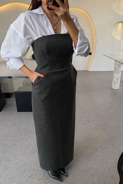 Alyce Straplez Taş Detaylı Elbise