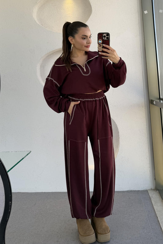 Angeles Bordo Ters Dikiş Modal Takım