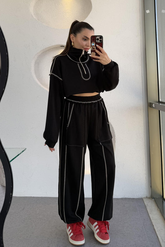 Angeles Siyah Ters Dikiş Modal Takım