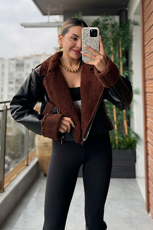 Anna İçi Kürklü Deri Mont