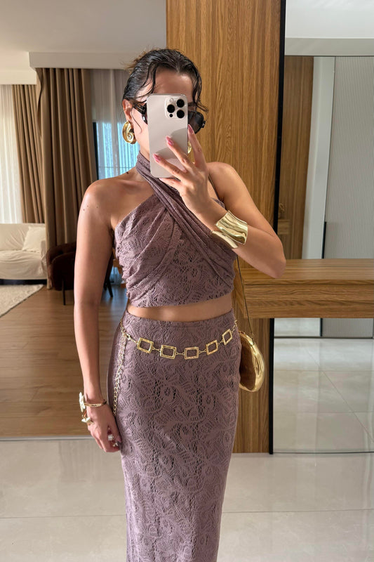 Antonio Kahve Dantel Boyundan Bağlamalı Takım