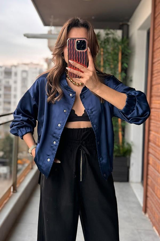 Apricot Saten Bomber Ceket