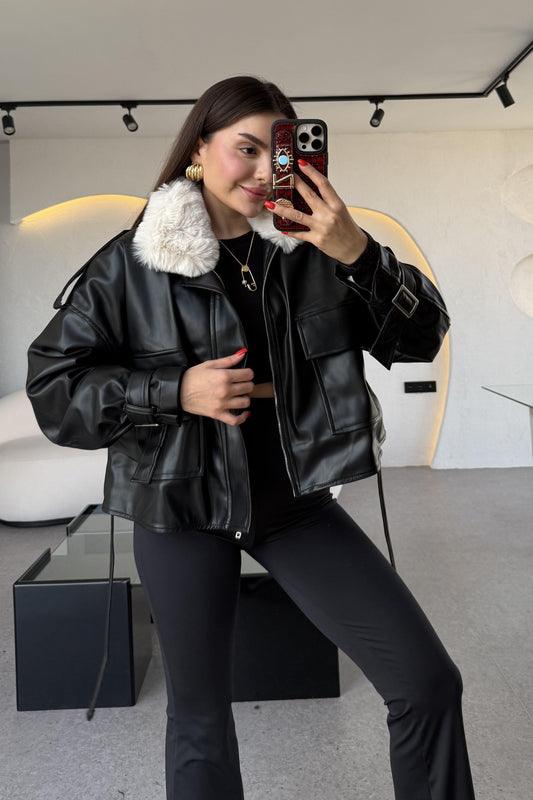 Aqua İçi Kürklü Deri Ceket