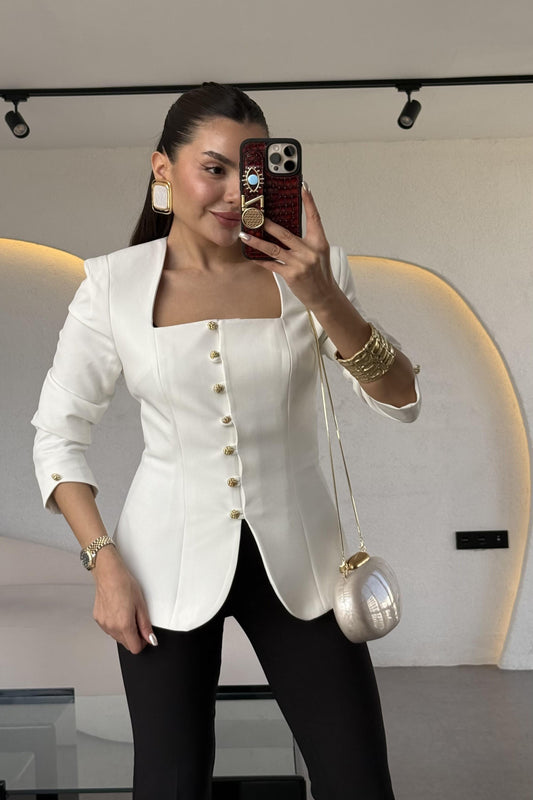 Ariana Beyaz Vatkalı Tasarım Blazer