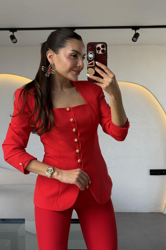 Ariana Kırmızı Vatkalı Tasarım Blazer