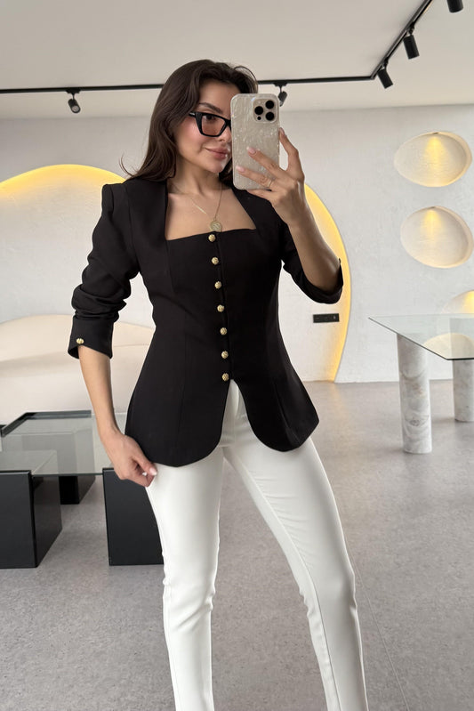 Ariana Siyah Vatkalı Tasarım Blazer