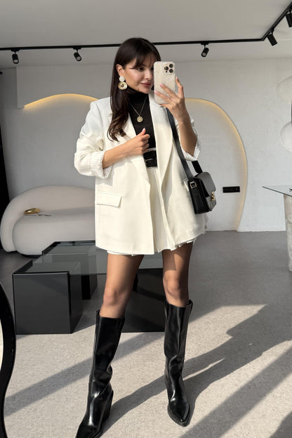 Armendo Beyaz Poliviskon Blazer Ceket