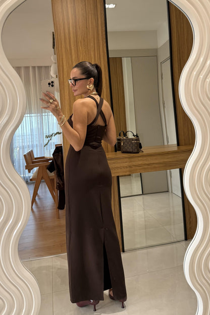 Aurella Kahve Blazer-Elbise Premium Takım