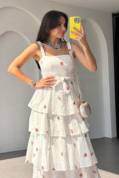 Aviva Fırfırlı Pembe Nakışlı Fisto Elbise