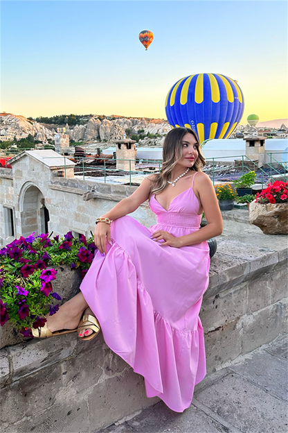 Barbie ince askılı pembe elbise