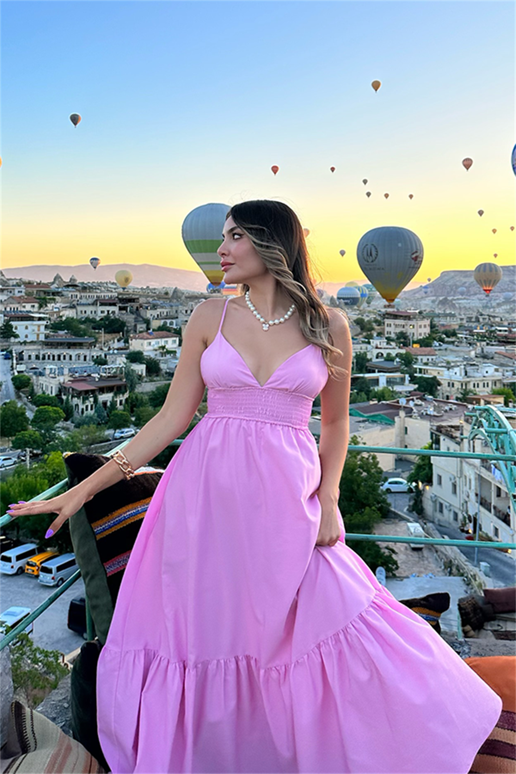 Barbie ince askılı pembe elbise