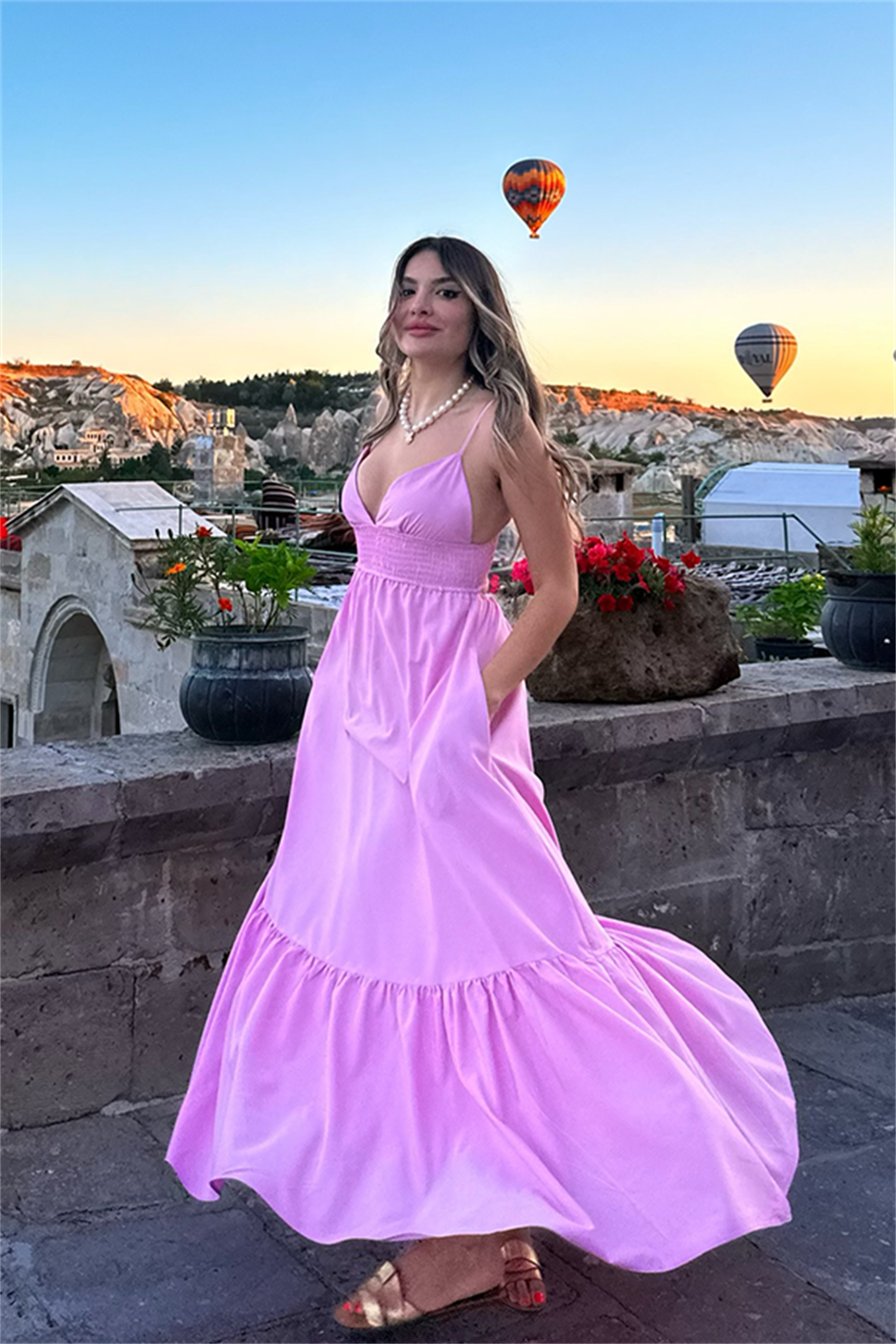 Barbie ince askılı pembe elbise