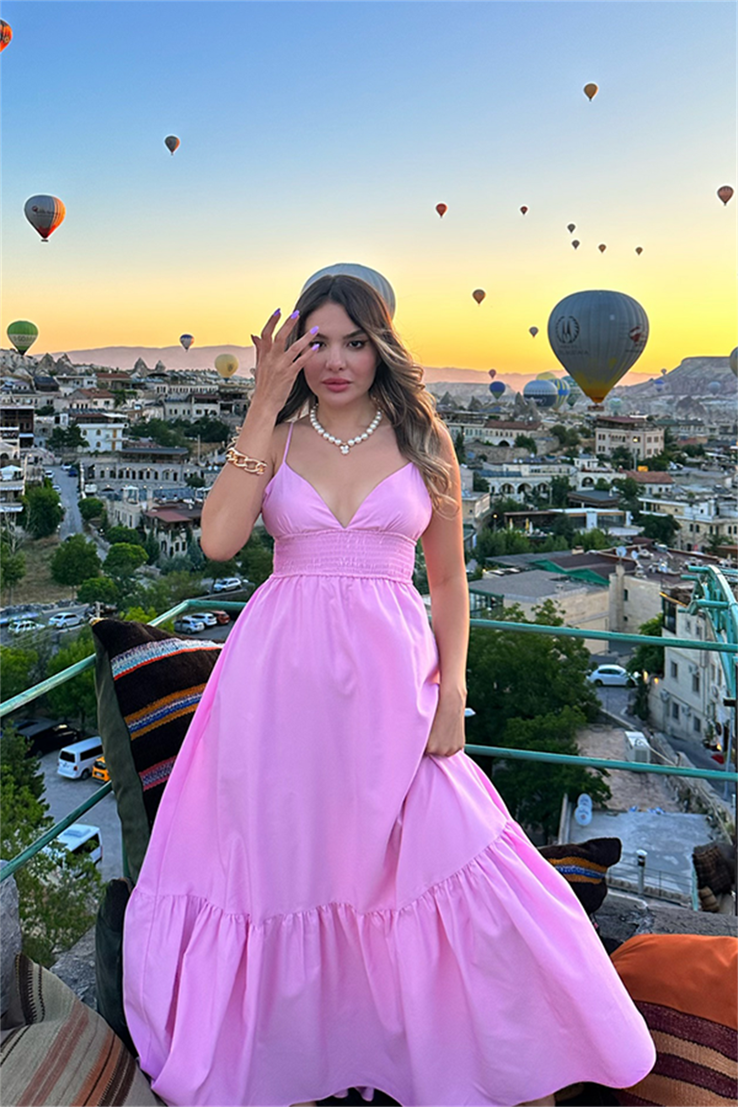 Barbie ince askılı pembe elbise