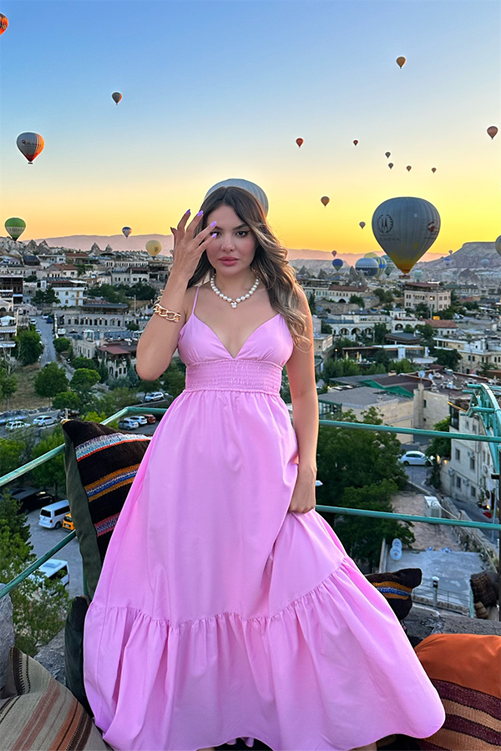 Barbie ince askılı pembe elbise