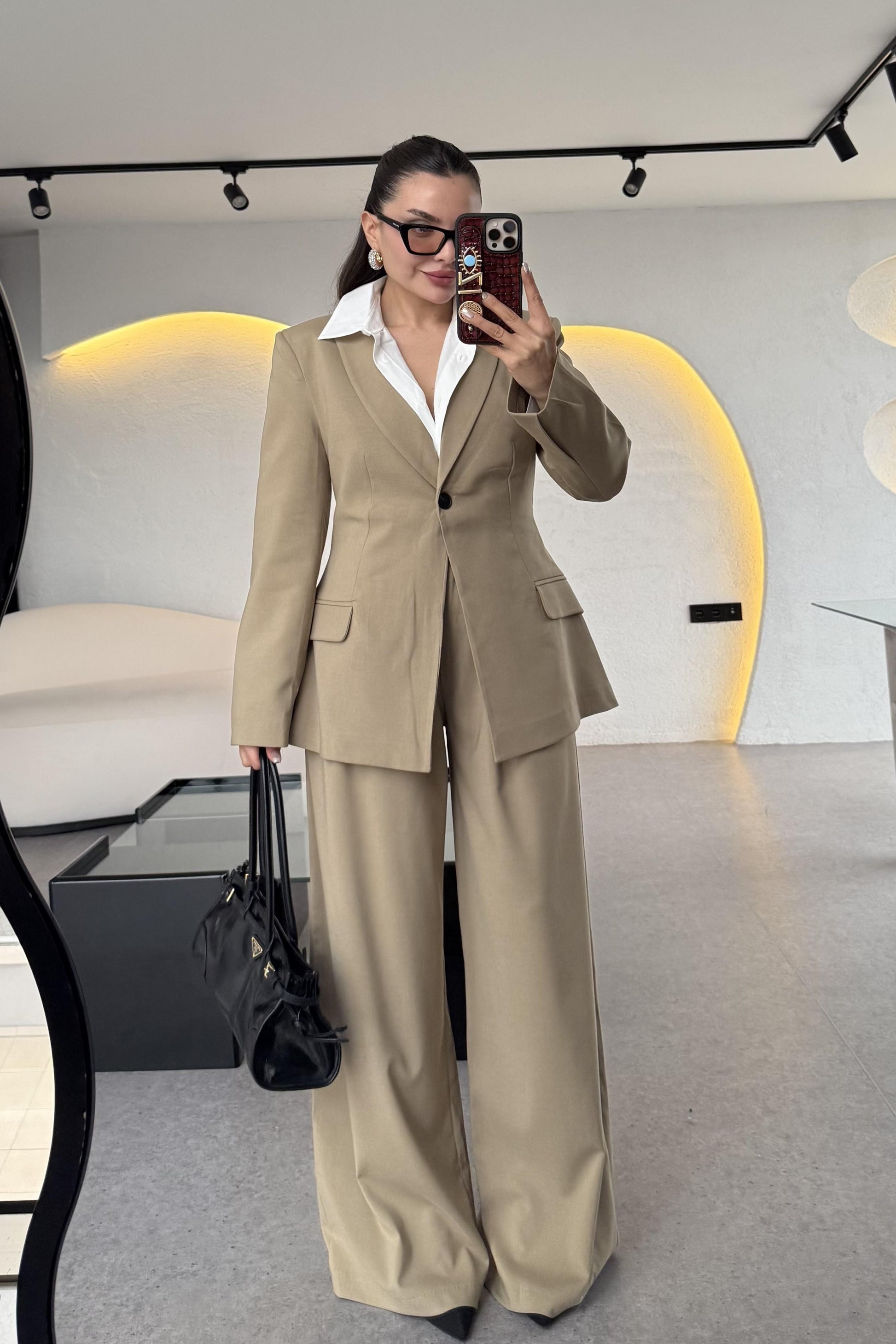 Barcelona Camel Premium Belden Oturtmalı Takım