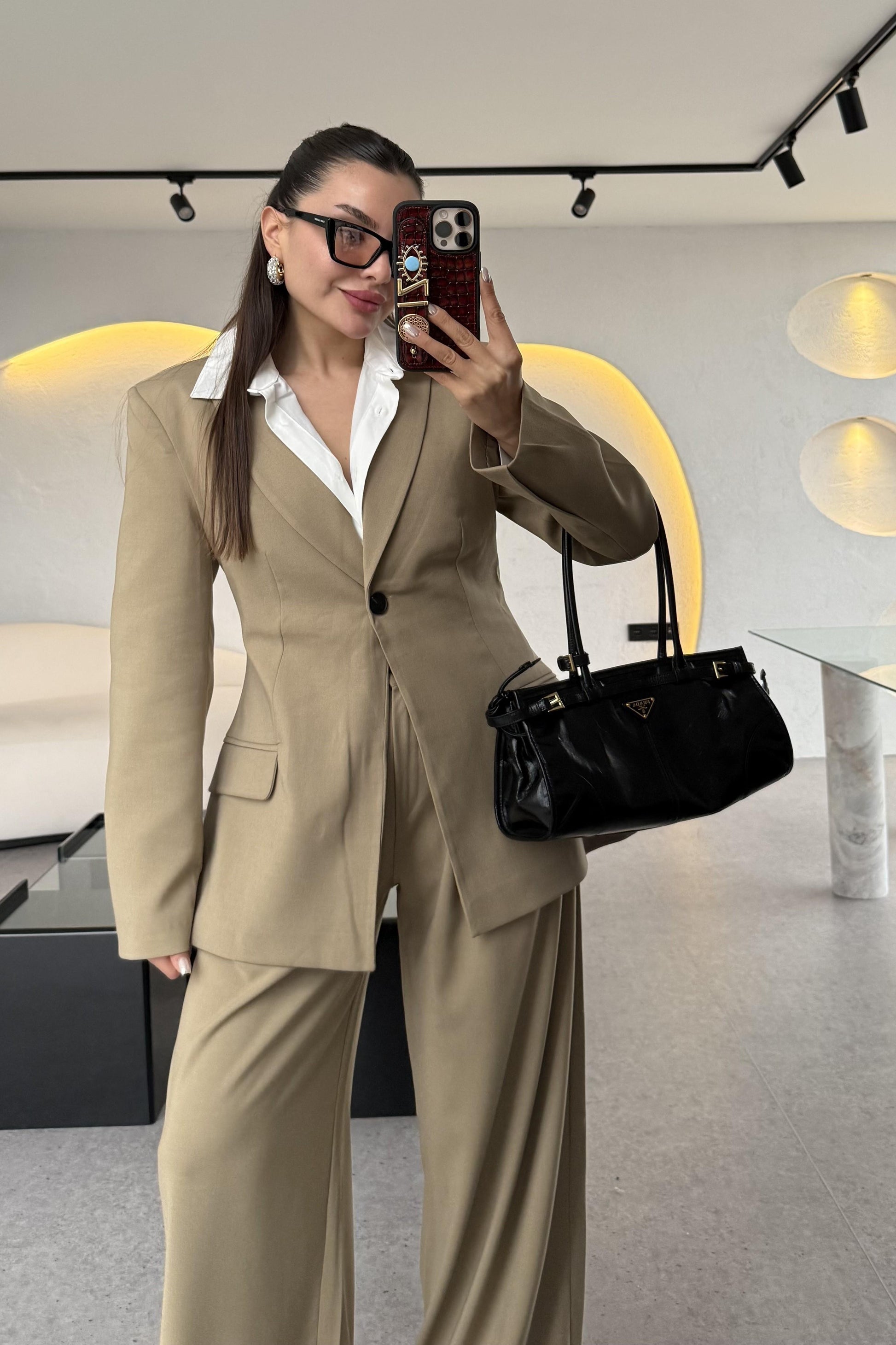 Barcelona Camel Premium Belden Oturtmalı Takım