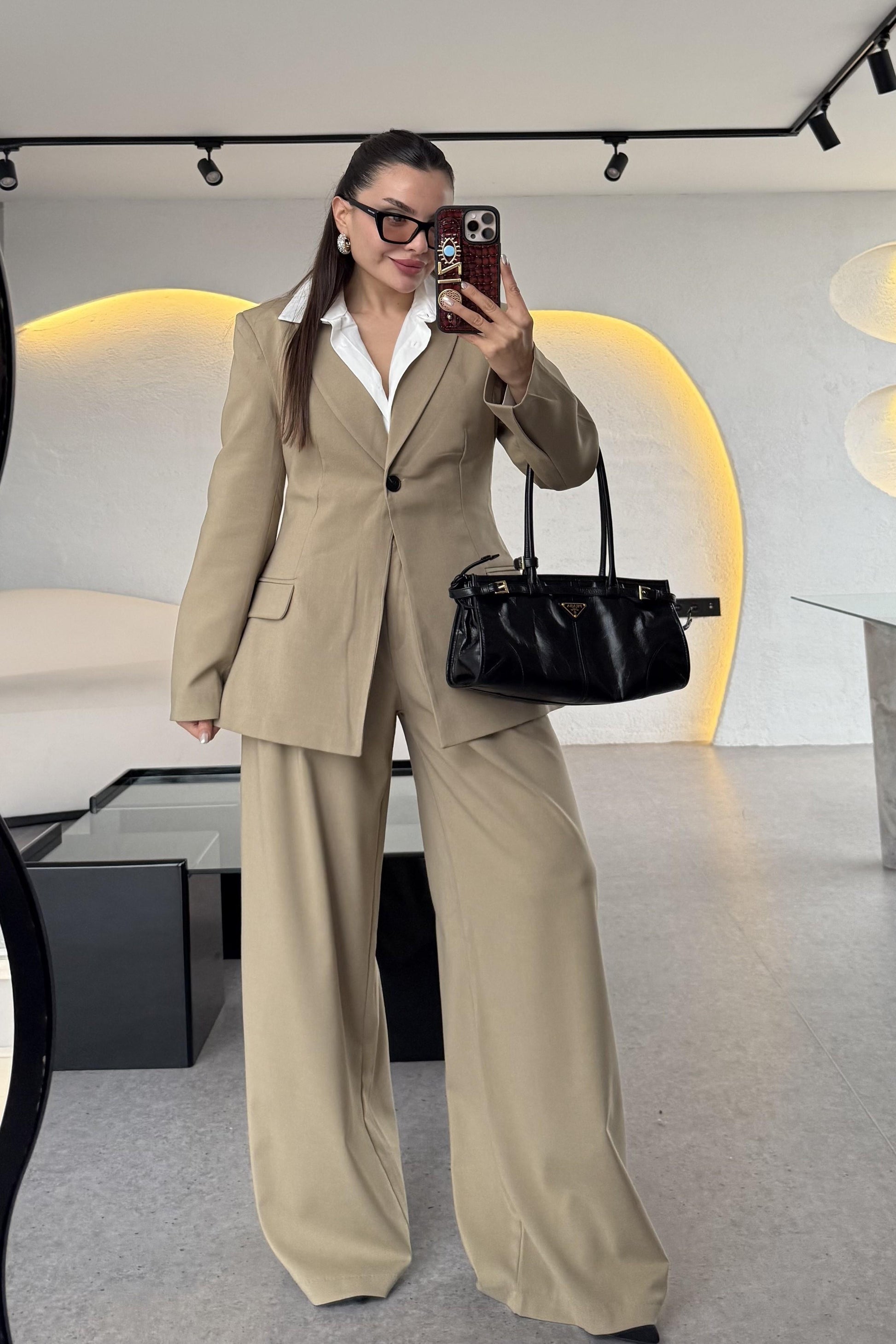 Barcelona Camel Premium Belden Oturtmalı Takım