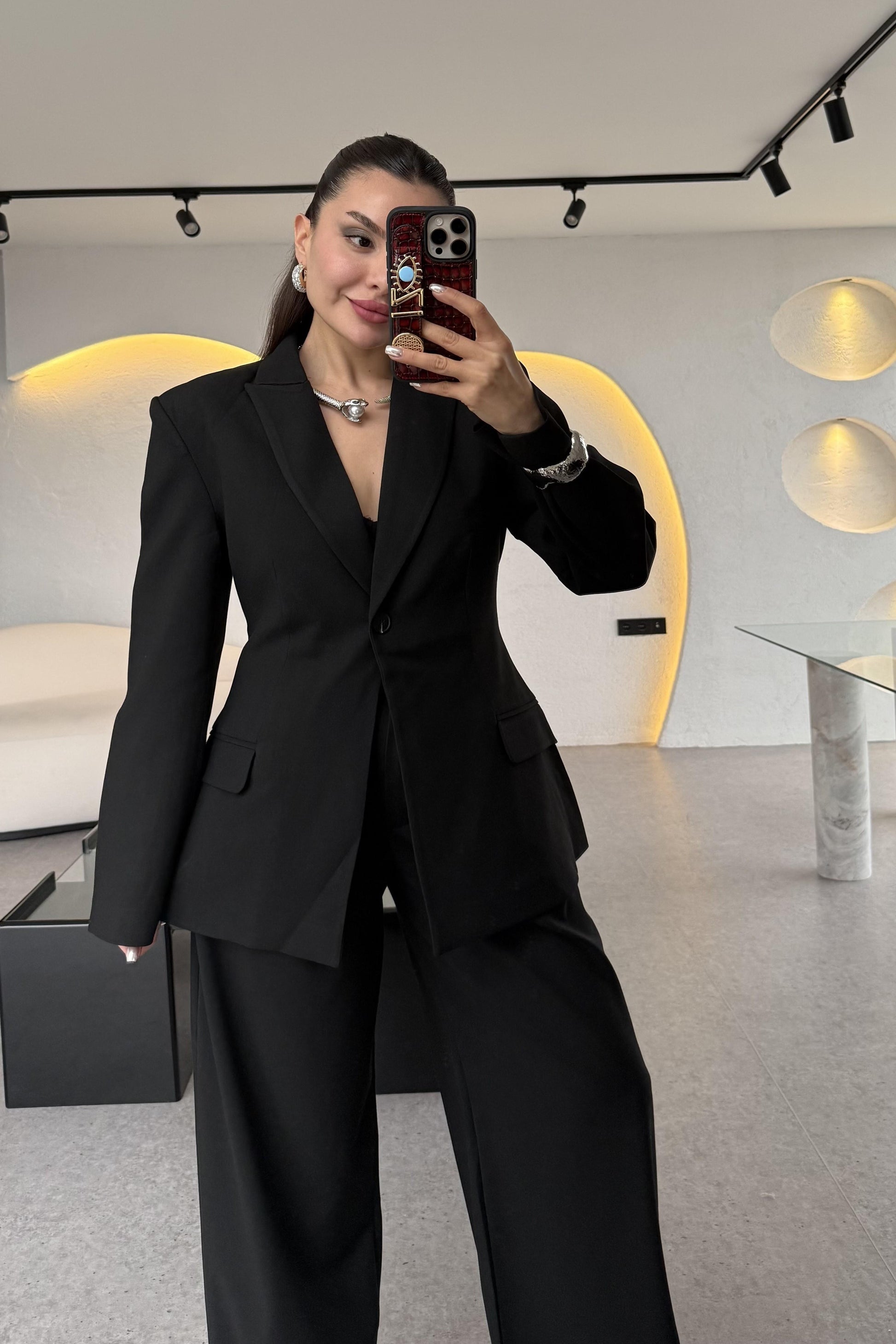 Barcelona Siyah Premium Belden Oturtmalı Takım