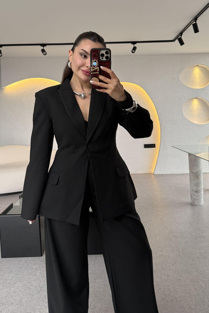 Barcelona Siyah Premium Belden Oturtmalı Takım