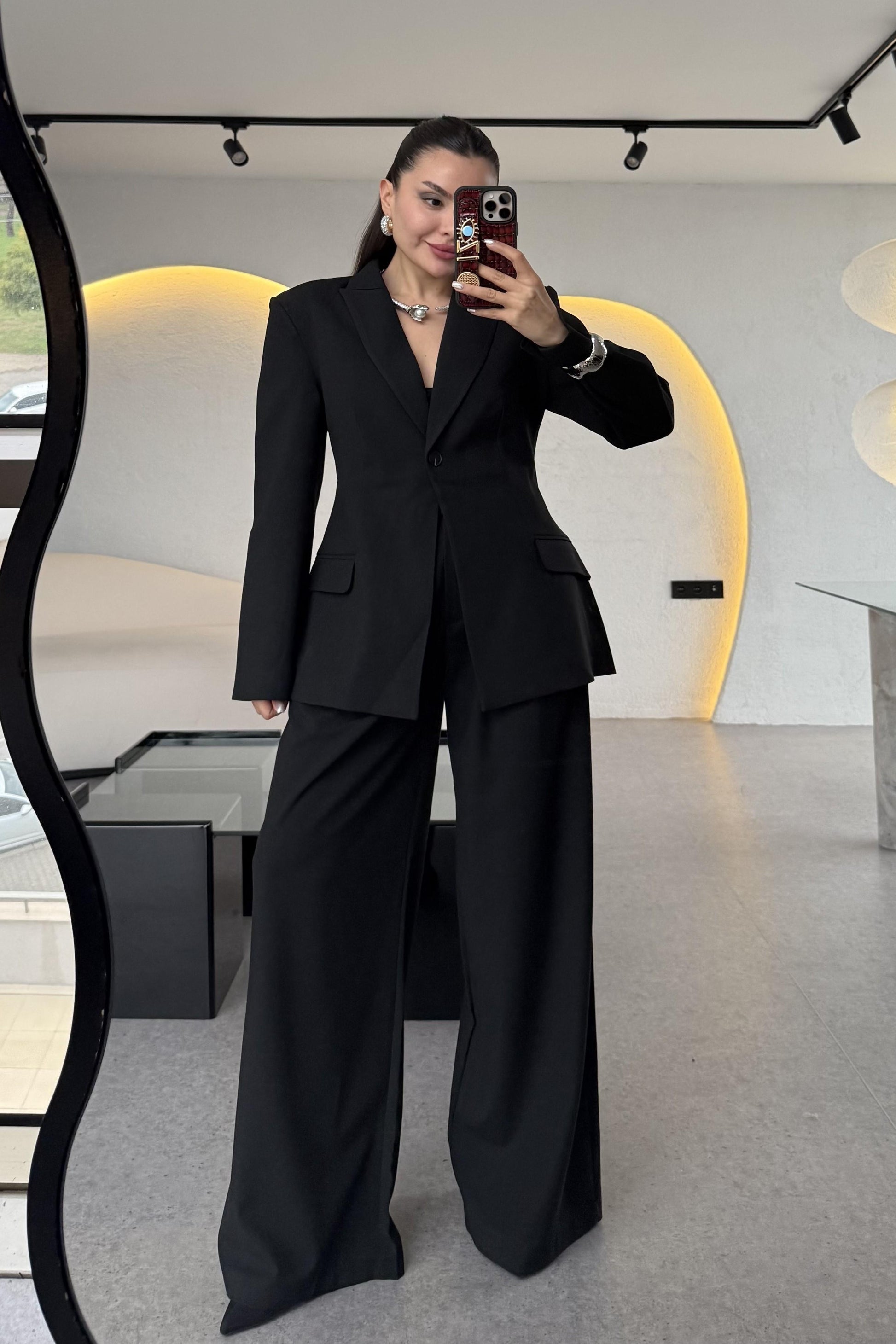 Barcelona Siyah Premium Belden Oturtmalı Takım