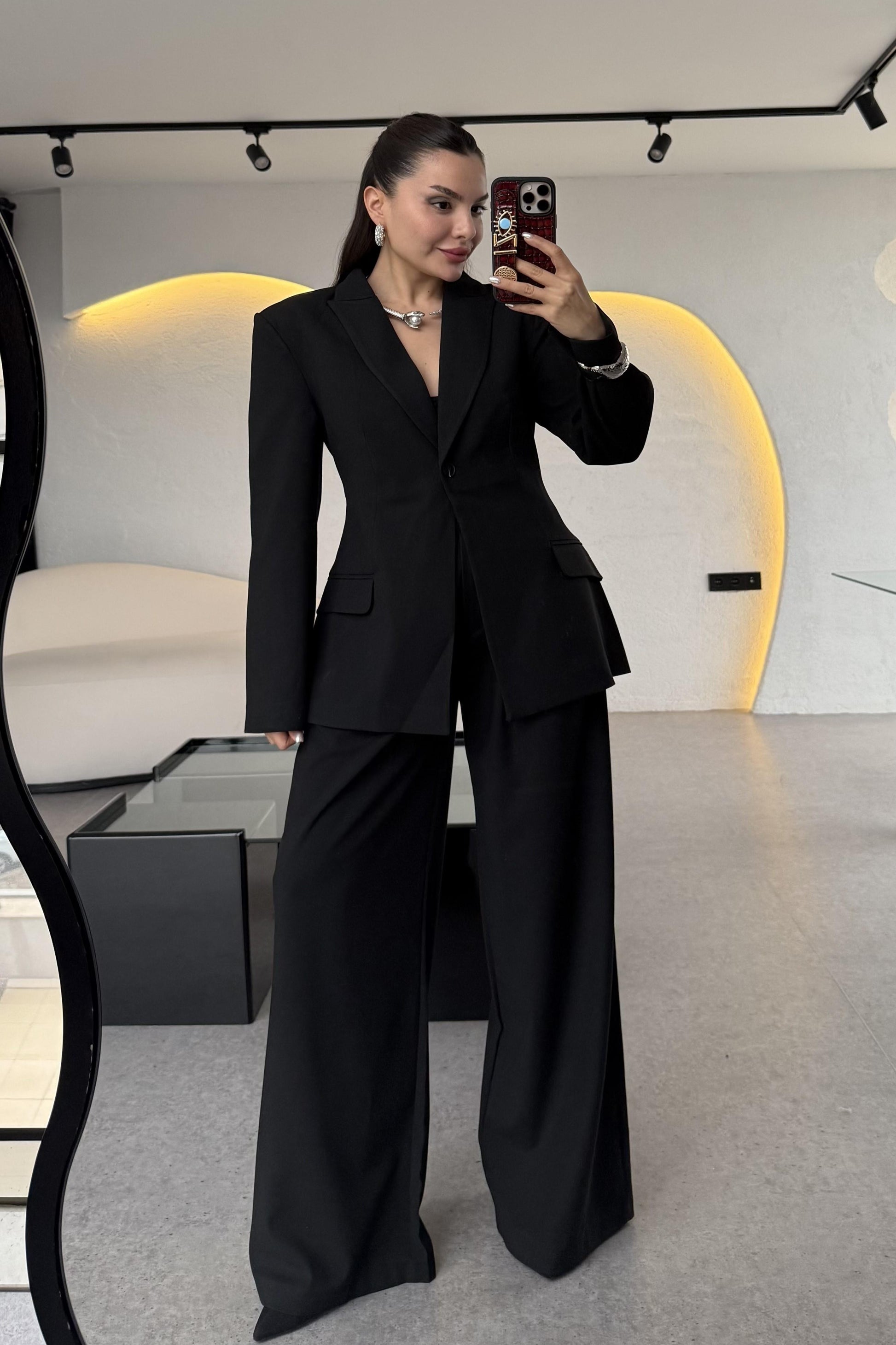 Barcelona Siyah Premium Belden Oturtmalı Takım