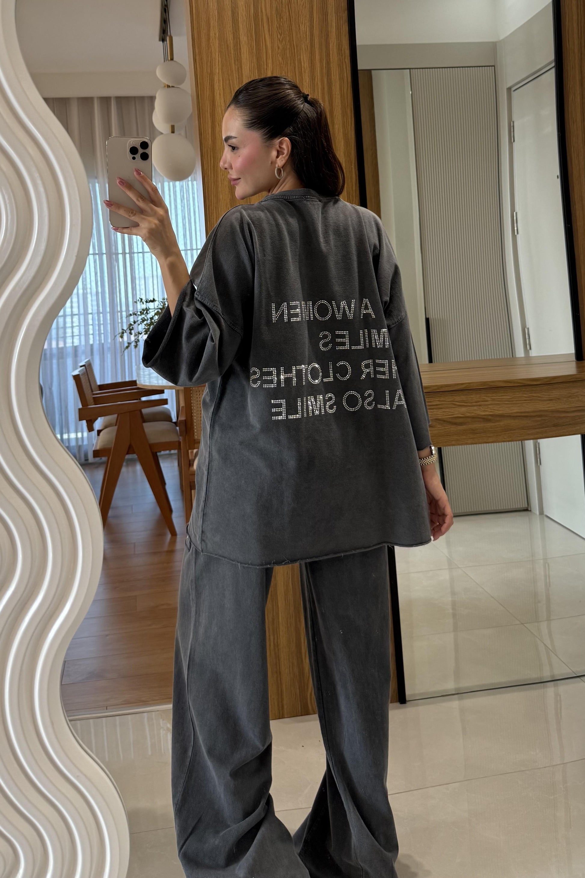 Be Happy Antrasit Yıkama Taşlı Takım