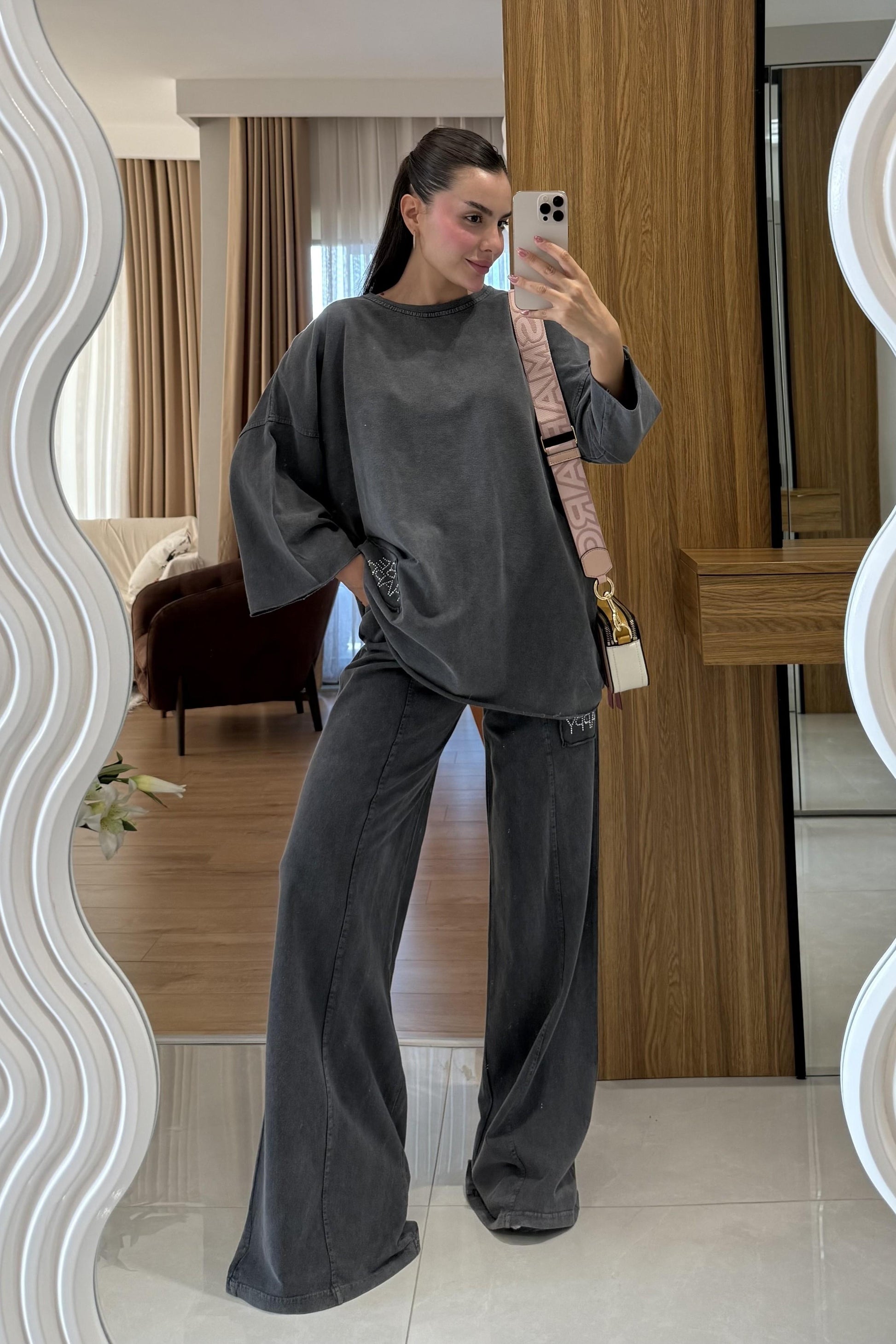 Be Happy Antrasit Yıkama Taşlı Takım