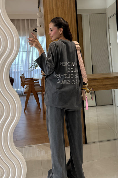 Be Happy Antrasit Yıkama Taşlı Takım