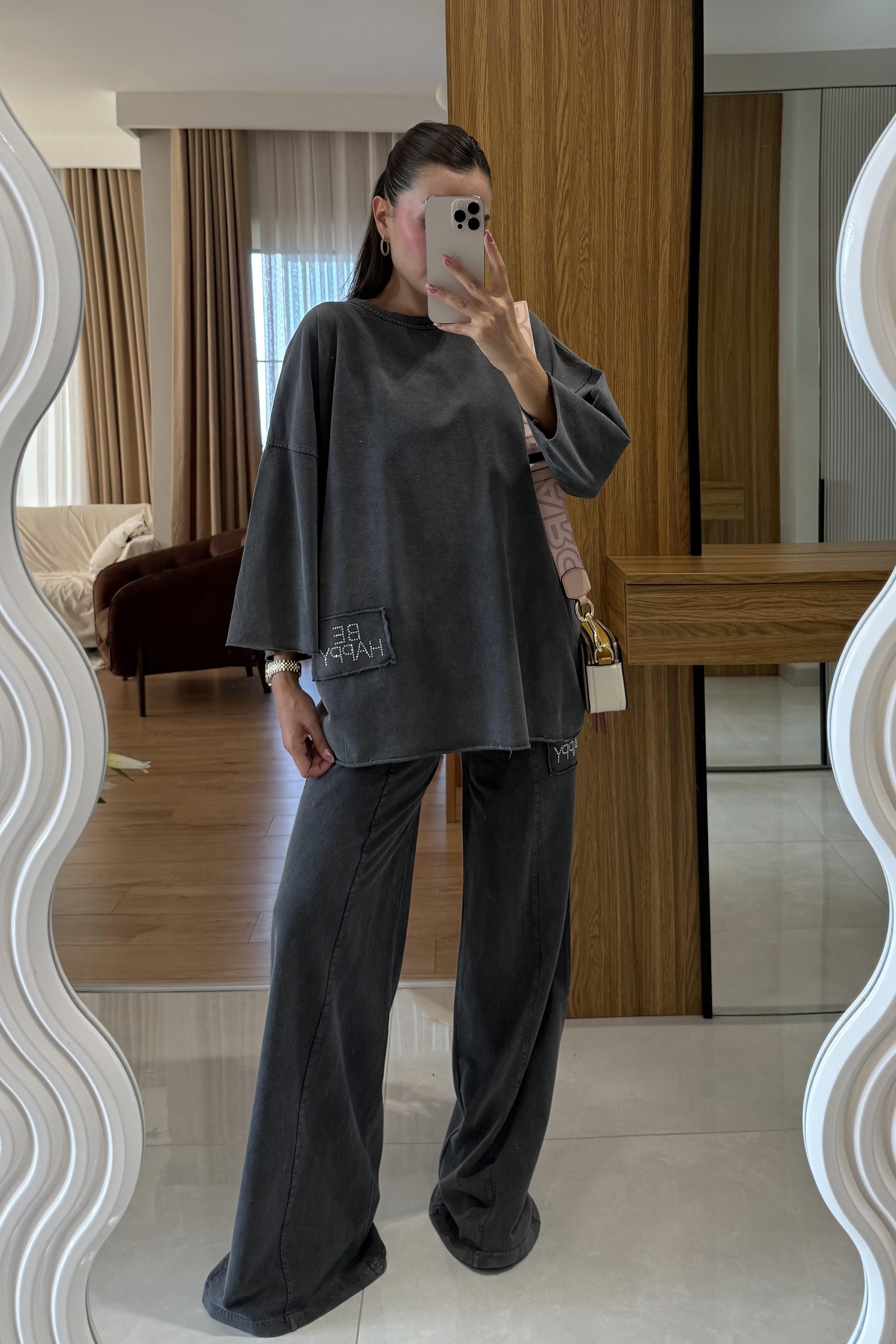 Be Happy Antrasit Yıkama Taşlı Takım