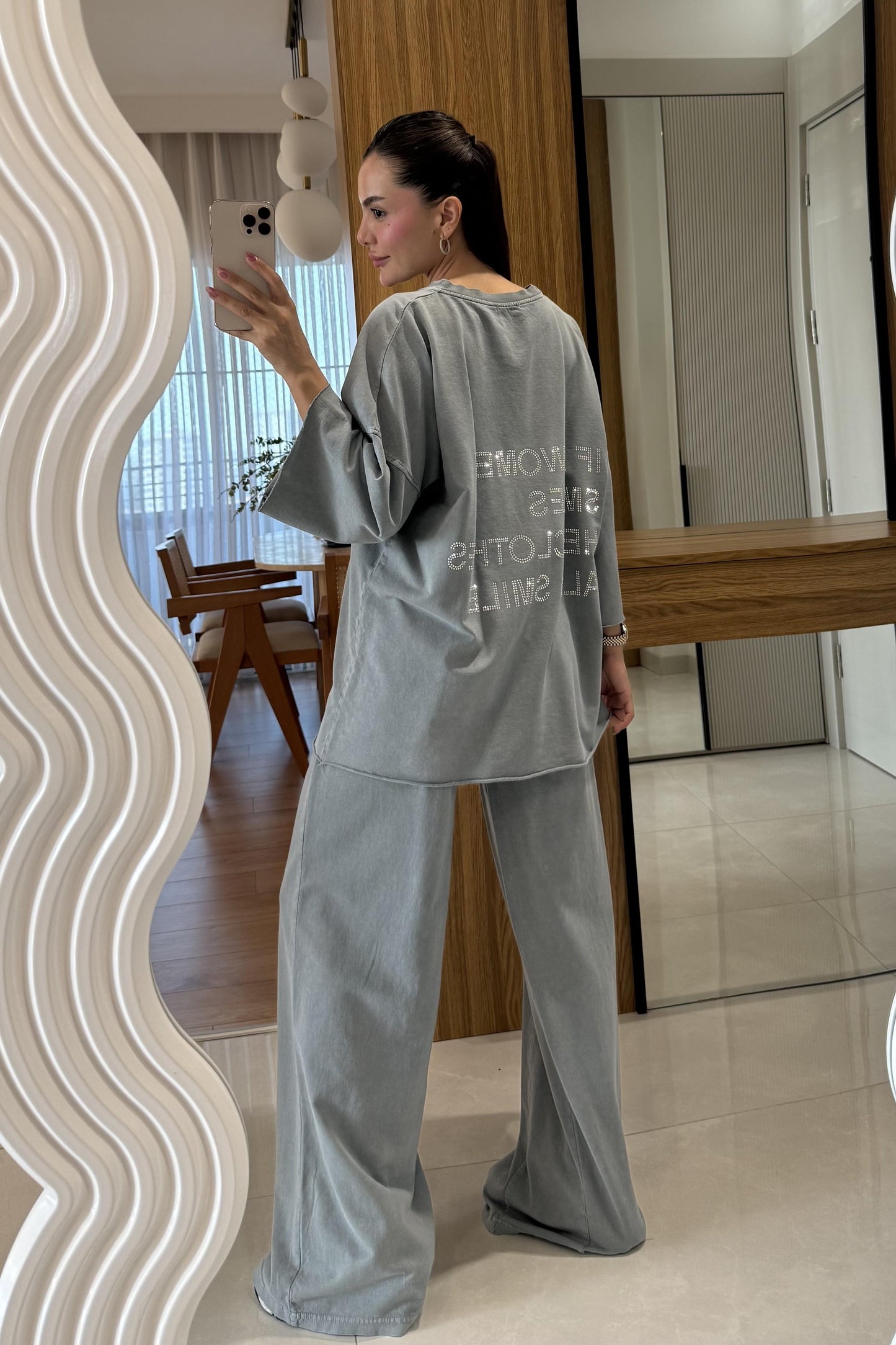 Be Happy Gri Yıkama Taşlı Takım