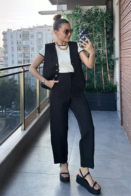 Beatriz Yelek Pantolon Takım - Siyah