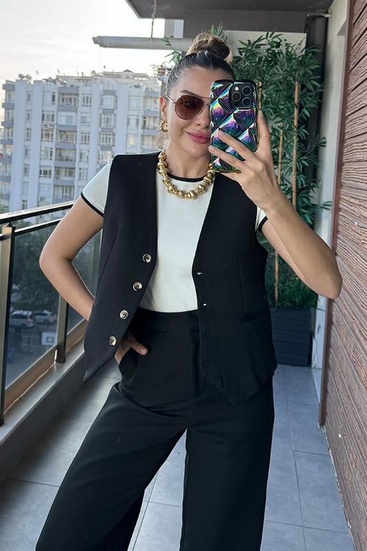 Beatriz Yelek Pantolon Takım - Siyah