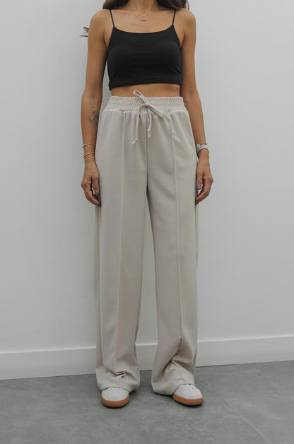 BEJ BELI LASTIKLI ÖNÜ DIKIŞLI PANTOLON