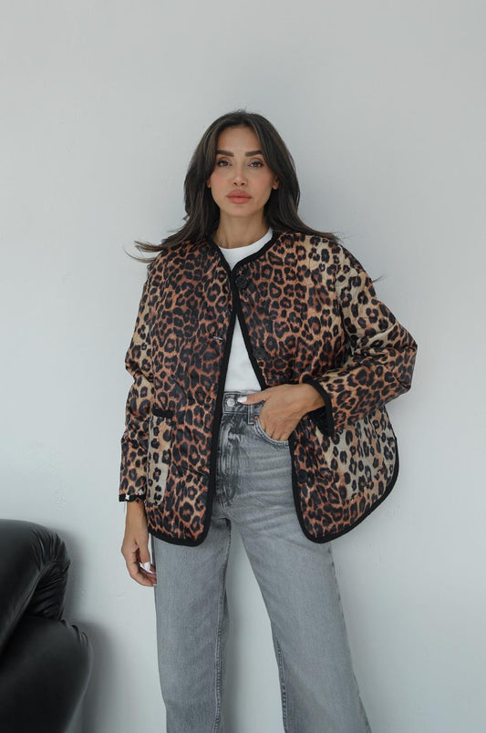 BEJ LOPEZ LEOPAR DESENLI KAPITONE CEKET