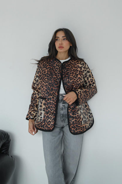 BEJ LOPEZ LEOPAR DESENLI KAPITONE CEKET