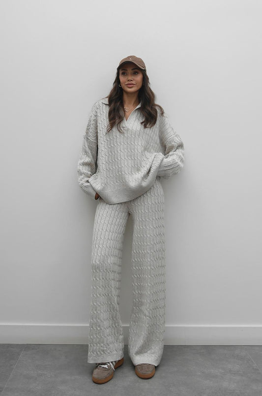 BEJ V YAKA SAÇ ÖRGÜ TRIKO TAKIM