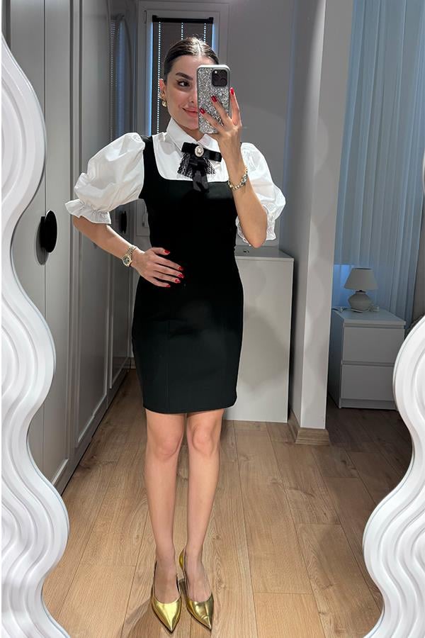 Bellia Yakası Fiyonklu Elbise